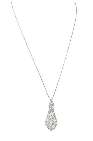 Art Deco 7.40 CTW Diamond Platinum Antique Fanning Pendant Necklace 1