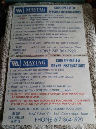 Vintage 1974 Maytag Coin Op Washer & Dryer Metal Signs Trades Possible 1