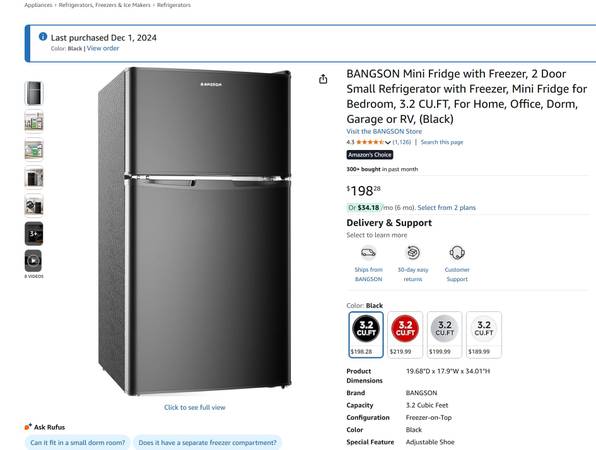 Bangson 3.2 cu ft fridge/freezer combo 1