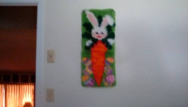 Rabbit dressed as a carrot latch hook 1