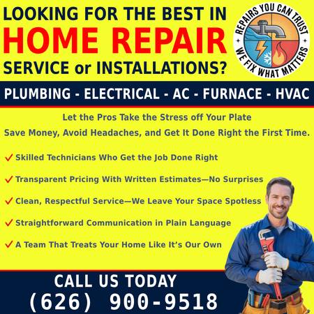✅✅PLUMBER -- ELECTRICIAN - FLUSH THE STRESS, ZAP THE MESS -- AC REPAIR 1