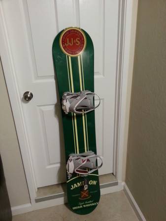 Limited edition brand new 152cm Jameson Whiskey Snowboard and bindings 1