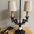 Antique Cast Iron Agate Glass Two Arm Candelabra Lamp with Clip Shades 1 thumbnail