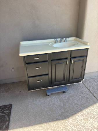 Solid Oak Vanity with Ceramic Top & Kohler Facuets and Hoses 1