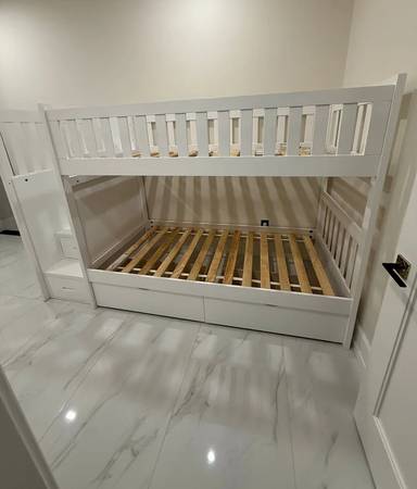 Pemberly Row Reversible Step Storage Wood Bunk Bed with Storage Boxes 1