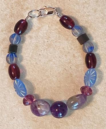 Amethyst & Blue Czech Glass Bracelet - 7” 1
