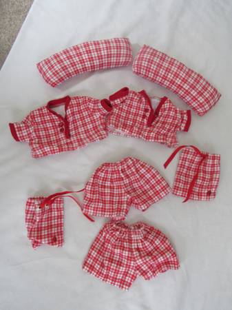 Girl Doll Red/White Plaid Pajamas With Pillow Set 1