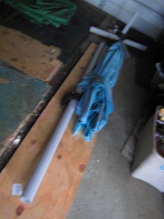 CANTILEVER UMBRELLA, TURQUOISE W/STAND 1