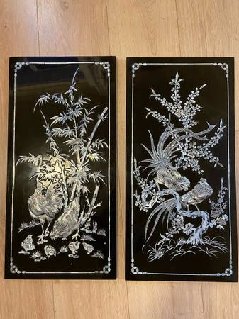 Vintage Shell Carved Inlaid Asian Art Wall 1