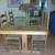 VINTAGE OAK TRESSLE TABLE AND LADDER BACK CHAIRS 1 thumbnail