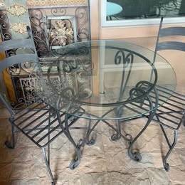 Iron and glass dining set, indoor or outdoor, table and 2 chairs 1