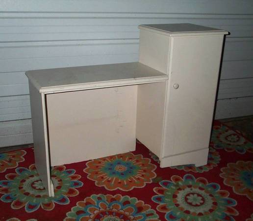 DESK white wood 2 Level Vintage Custom Storage Cabinet Shelf 1