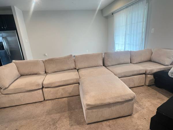 6-Piece Modular Corduroy Sectional – Cream/Tan – Fully Configurable – Exce 1
