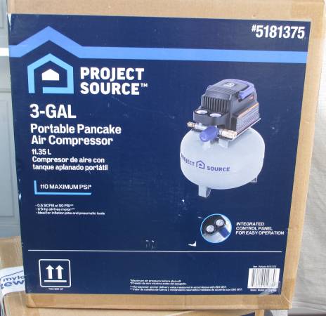 Project Source 3-Gallon Portable 110 PSI Pancake Air Compressor - New 1