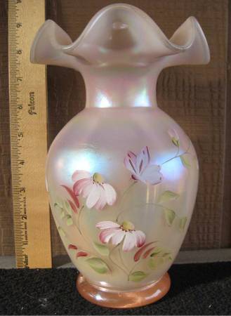 *~ Fenton Vase with Hand Painted Flowers ~ Signed ~* 1