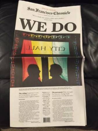 San Francisco Chronicle Same Sex Marriage Commemorative Newspaper 1
