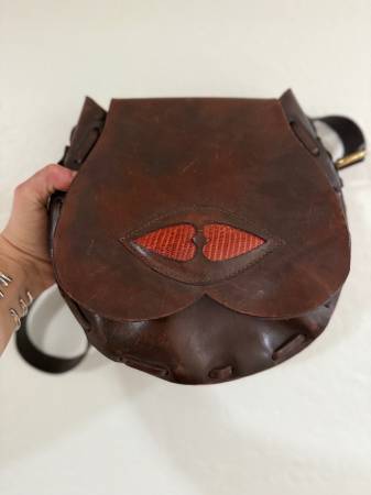 Chocolate leather hand tooled bag with snakeskin 1