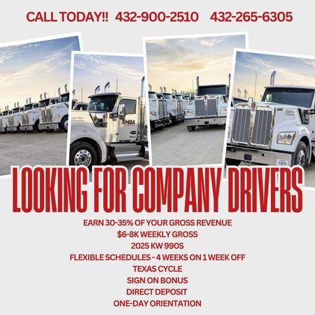 📢 💸  $500 SIGN ON, COMPANY DRIVERS WEST TEXAS  💸 📢 1
