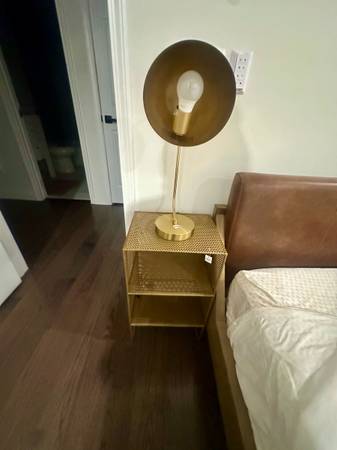 Gold Table Lamp, Nightstand, mattress and bedframe 1