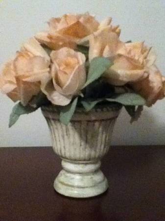 Pink and White Roses in Vintage Porcelain Planter 1