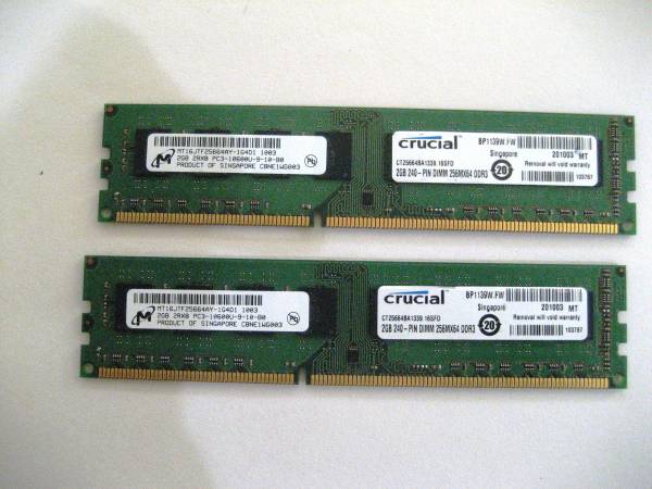4 GB (2 x 2 GB) CRUCIAL DDR3-1333 240 pin DIMM 1