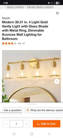 Modern 30.31 in. 4 Light Gold Vanity Light with Glass Shade with Metal Ring, Dim 1