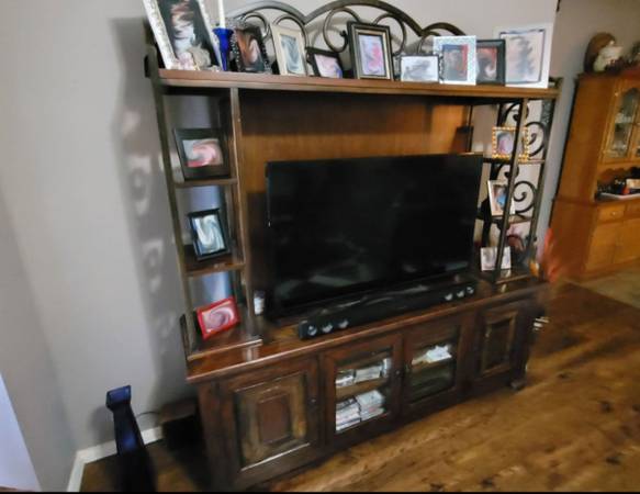Two piece entertainment center with matching coffee & end tables
 1