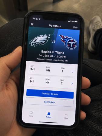 2 Eagles vs Titans Tickets Nissan Stadium Section 341 1