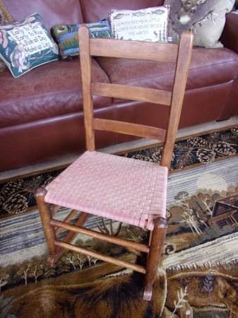 Vintage Shaker Ladder Back Rocking Chair Woven Seat 1