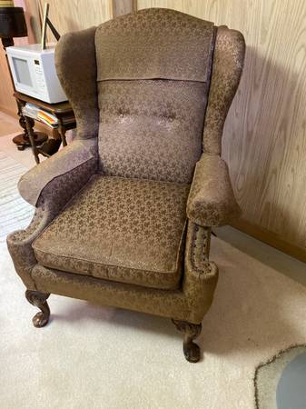 Antique vintage brown wing back chair 1