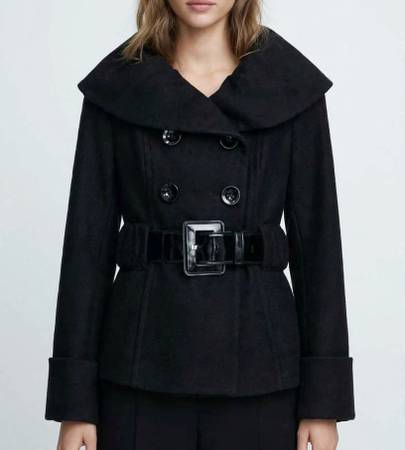 Zara Basic black short peacoat, new with tags, Double Breasted 1