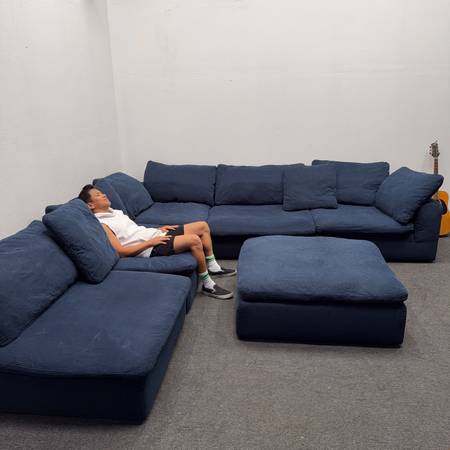 Dream Navy Blue 🔵 6 Pc Cloud Couch - Down Feather - Bob’s Furniture - Half  1