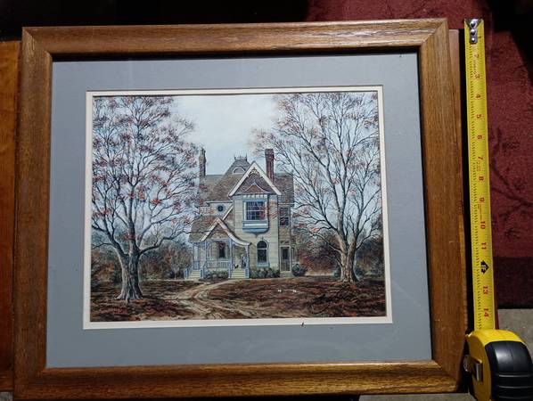 Large Framed and Matted Victorian House Scene 1