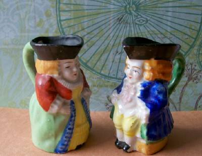 Miniature Occupied Japan Toby Jug Pitchers. Colonial Couple 1