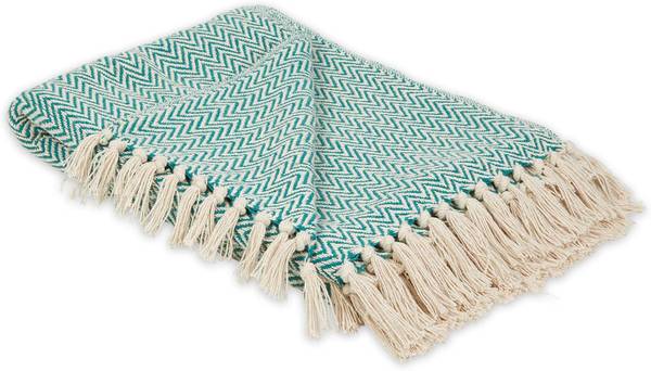 TEAL HANDLOOM CHEVRON THROW. #17808 1