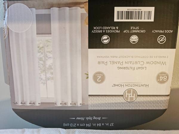 37"x84" White Linen Light Filtering Window Panel  6 Curtains 1