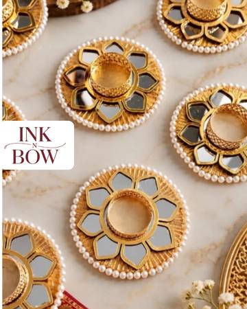 Shop Decorative Handmade Diya with Mirror Lotus Design - Ink N Bow 1