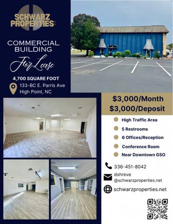 $3,000 / 4700ft2 - Commercial Building For Lease (High Point)64027275802370120