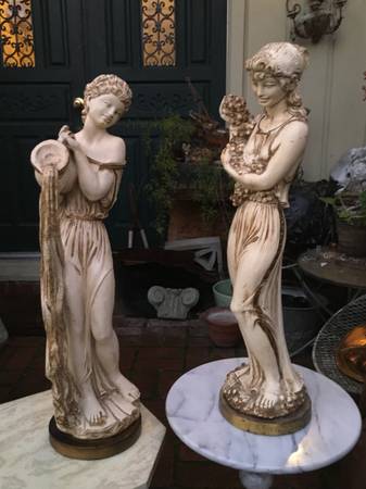 Pair 1959(dated) Universal Prod 27”  Hollywood Regency Maiden Statues 1