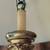 Pair of vintage carved wood distressed gold linen shade table lamps 3 thumbnail