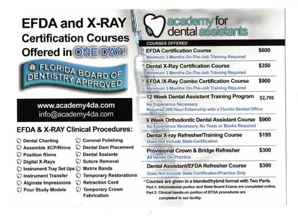 Dental Assistant Certifications - EFDA & X-ray and Training 1