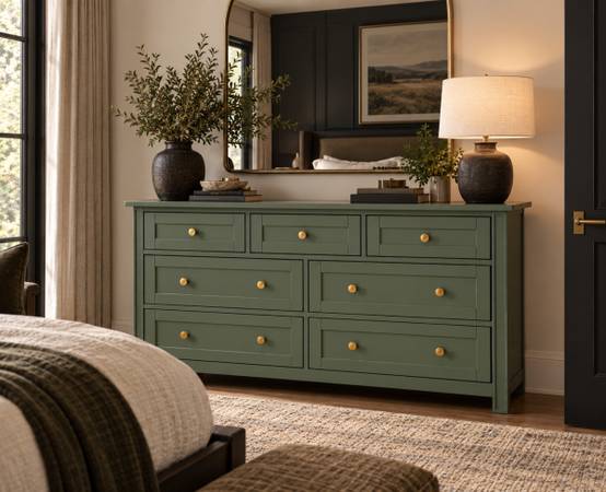 Solid wood 7 drawer sage green dresser - furniture - by owner - sale