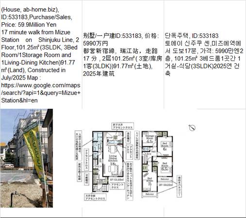 Price:  Yen59,900,000(House, ab-home.biz ),Mizue Station瑞江车站,미즈에 1