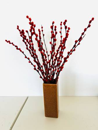 Ceramic vase 8” tall with red flowers 1