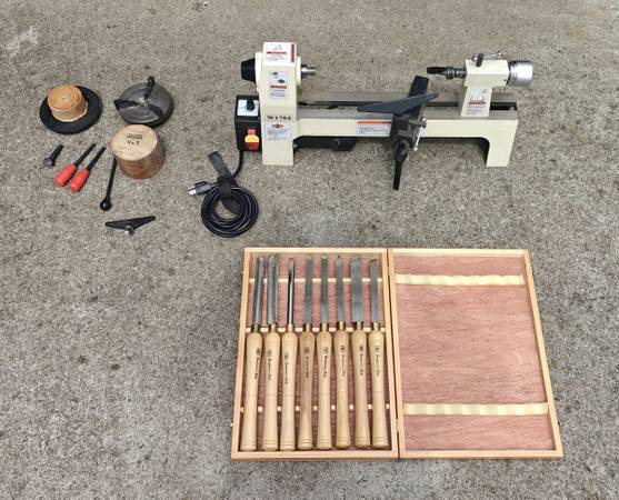 カツページ Shop Fox Benchtop Lathe 8x13 + 8pc Chisels + extras - tools - by