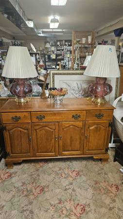 SIDEBOARD/BUFFET- DIMENSIONS: 54"L, 19"D ,33"HT.- PR LAMPS-$50. 1