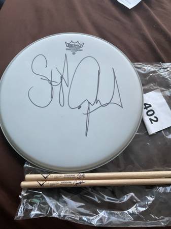 Stewart Copeland autographed skin and drumsticks 1