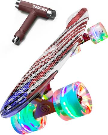 Deleven 22" Skateboard with Skate Tool, ABEC 7 Bearings - USA flag 1