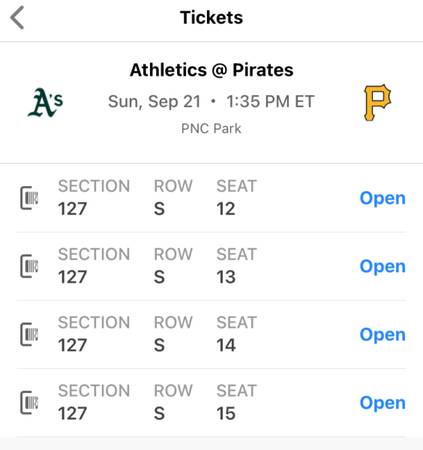 Pirates vs. Athletics Tickets 9/21/25 1