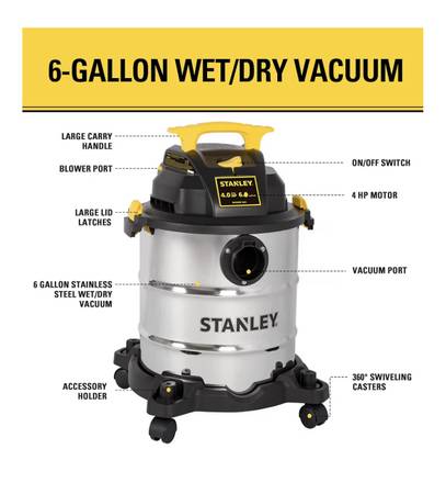 Stanley shop vac, 6 gallon, 4 horsepower, used but excellent condition 1